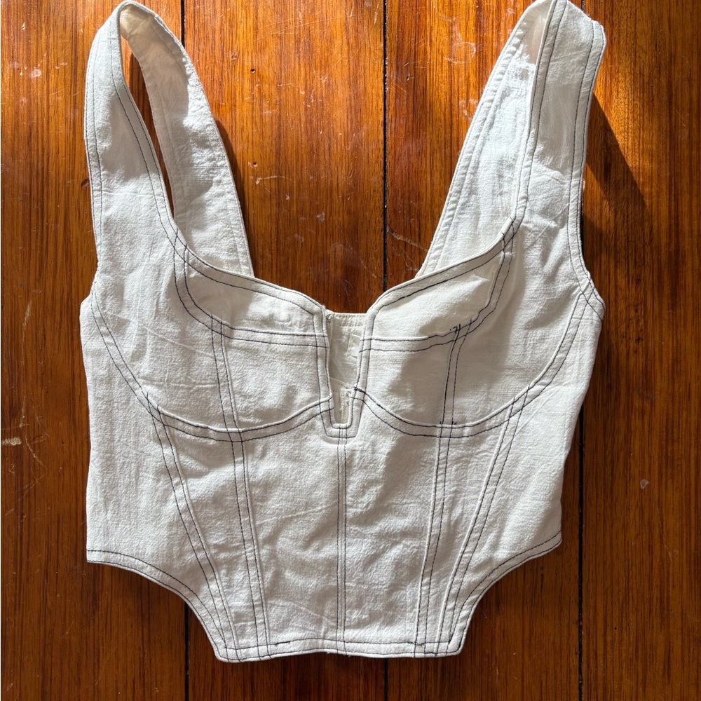 12th Tribe Tan and White Sleeveless Bustier Bodysuit